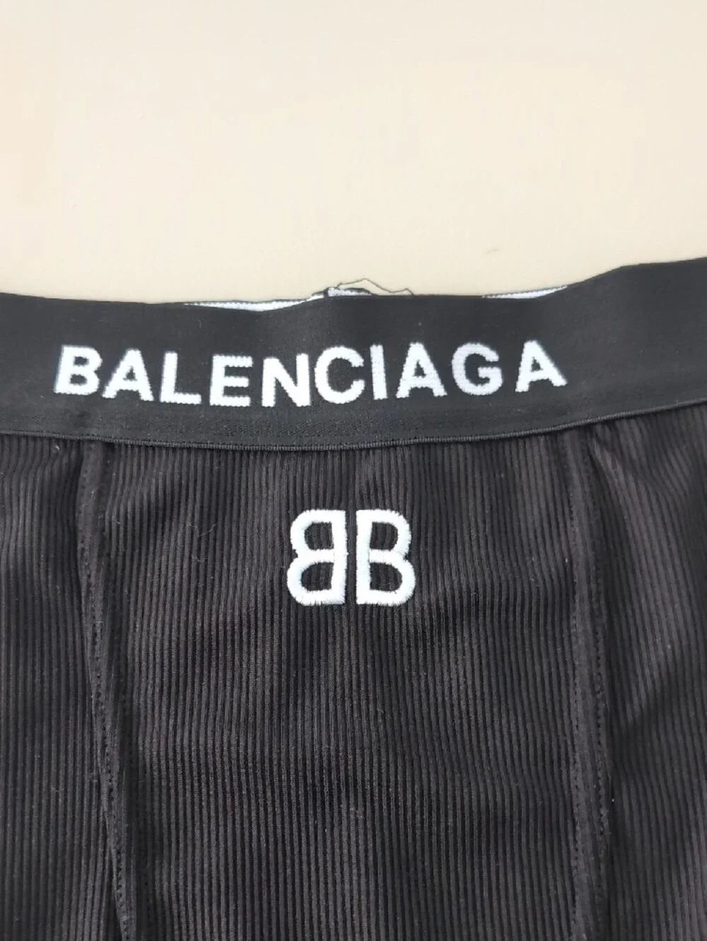 Balenciaga Men’s Black Ribbed Logo Boxer Briefs L